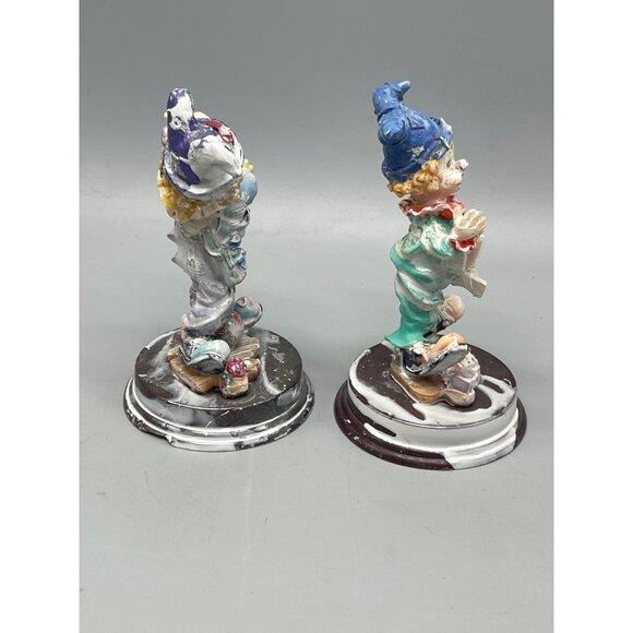 collectible clown set of 2 figurines plastic cards floral ball  6" tall READ - Picture 3 of 5